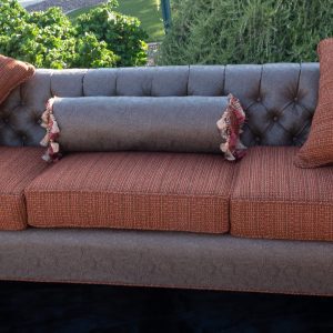 Teakwood Frame Custom Designed Sofas (set of 3) and Wingback Chair with custom pillows. A total set of 4